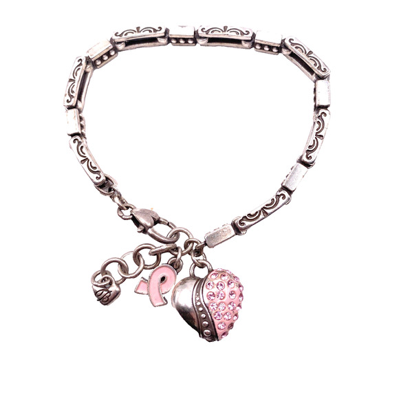 Brighton Power of Pink Crystal Heart Silver Breast Cancer Ribbon Bracelet - Picture 1 of 4
